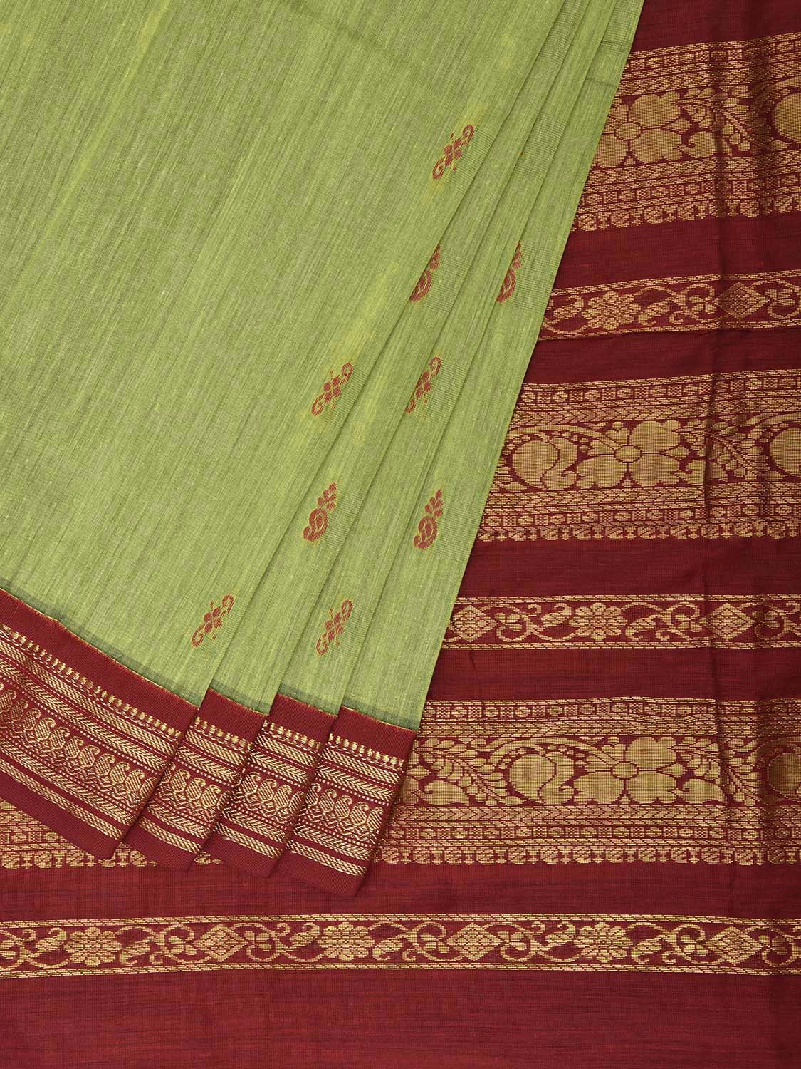 Light Green and Red Gadwal Cotton Viscose Saree with Border and Pallu Design g0583