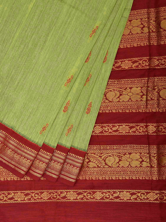 Light Green and Red Gadwal Cotton Viscose Saree with Border and Pallu Design g0583