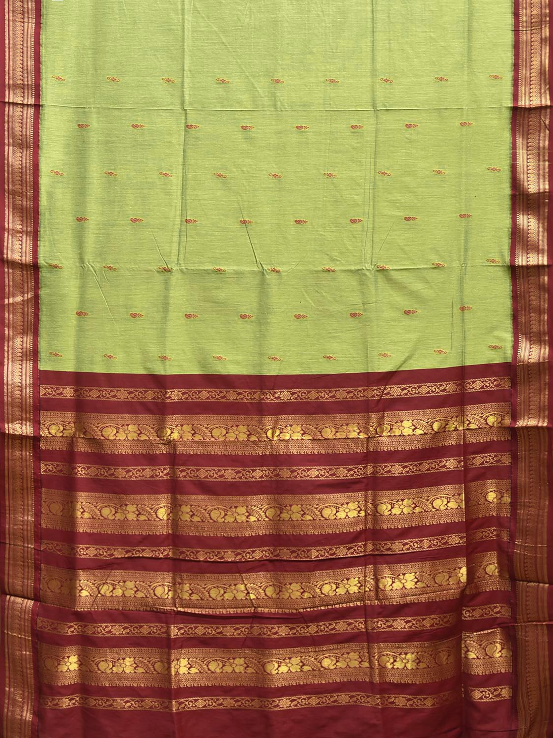 Light Green and Red Gadwal Cotton Viscose Saree with Border and Pallu Design g0583