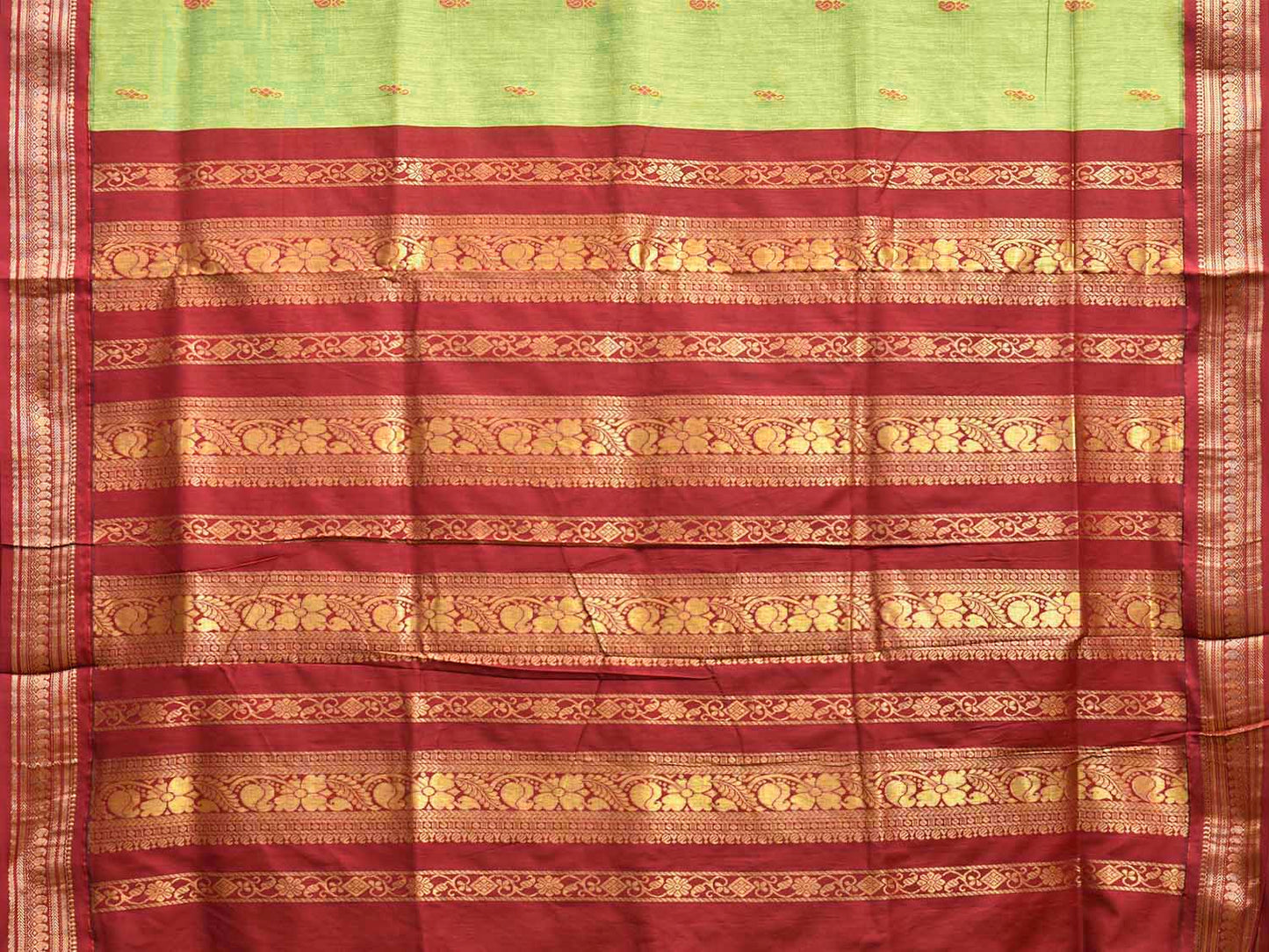 Light Green and Red Gadwal Cotton Viscose Saree with Border and Pallu Design g0583