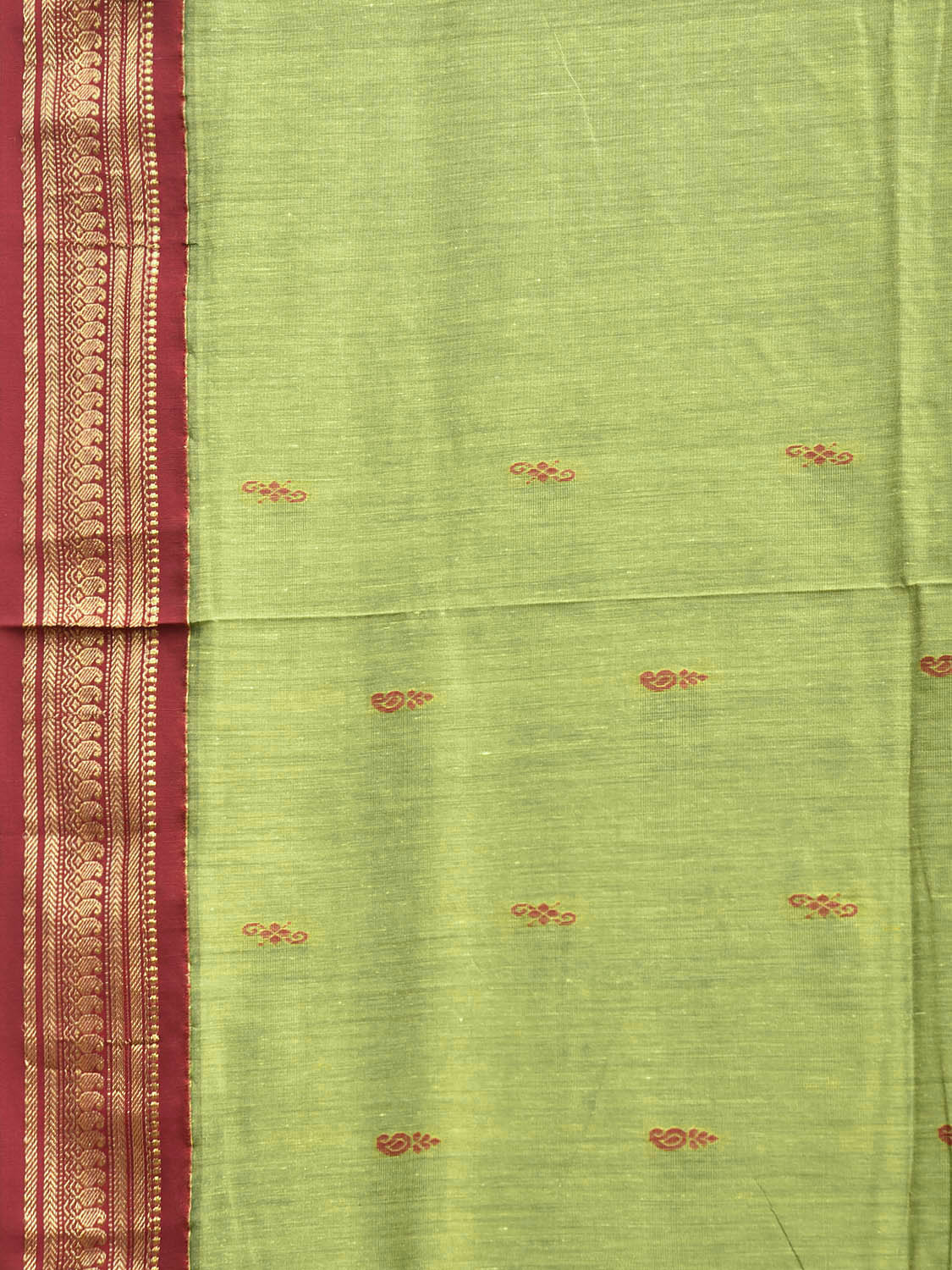Light Green and Red Gadwal Cotton Viscose Saree with Border and Pallu Design g0583