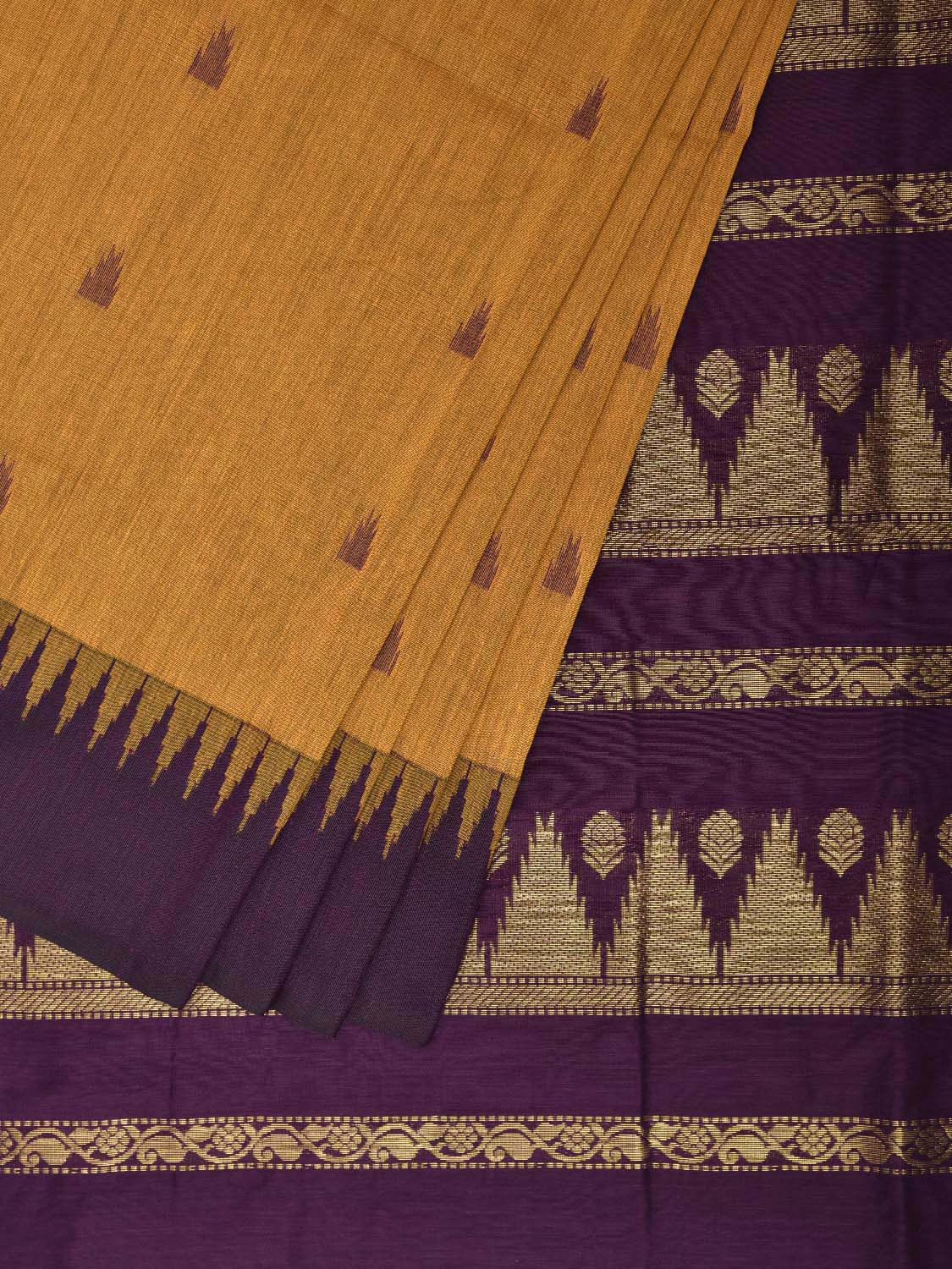 Orange and Purple Gadwal Cotton Viscose Saree with Temple Border Design g0584