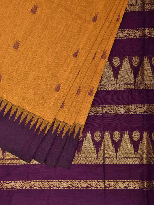 Orange and Purple Gadwal Cotton Viscose Saree with Temple Border Design g0584