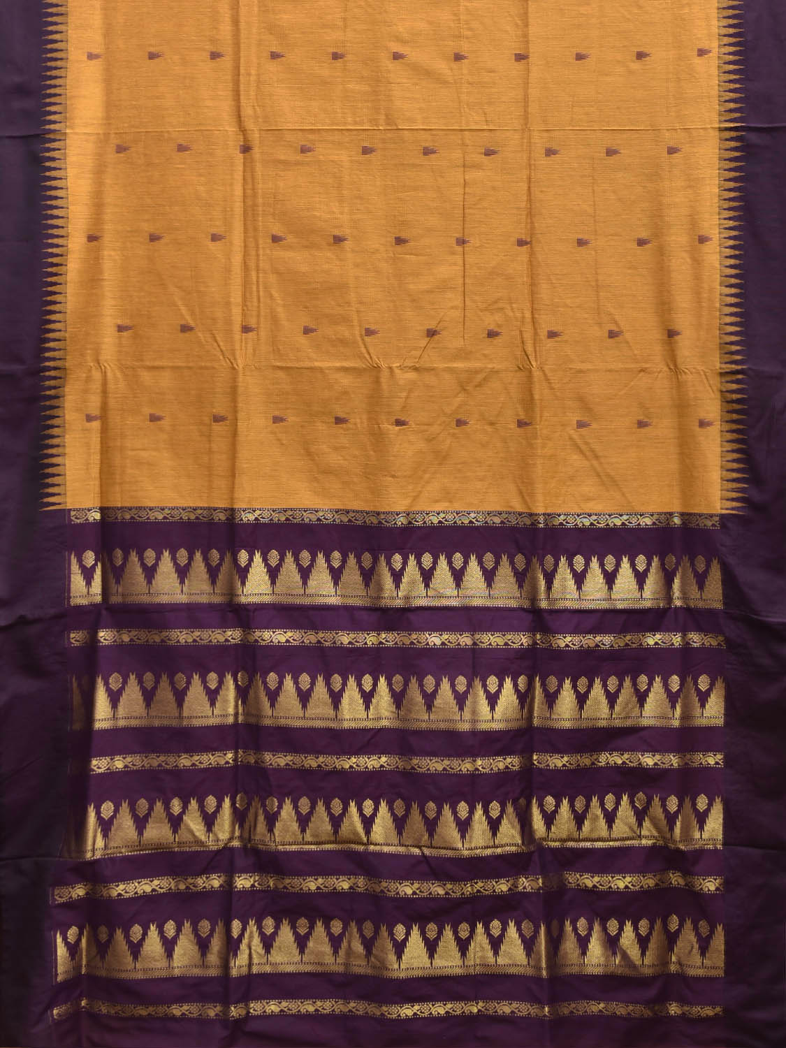Orange and Purple Gadwal Cotton Viscose Saree with Temple Border Design g0584