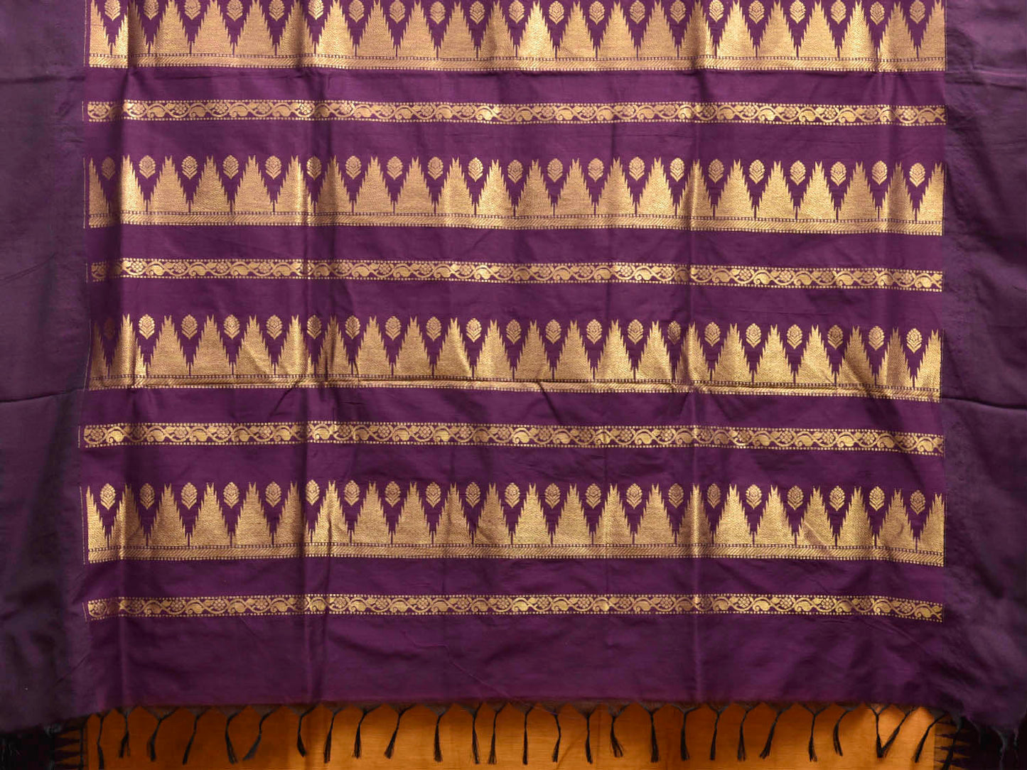 Orange and Purple Gadwal Cotton Viscose Saree with Temple Border Design g0584
