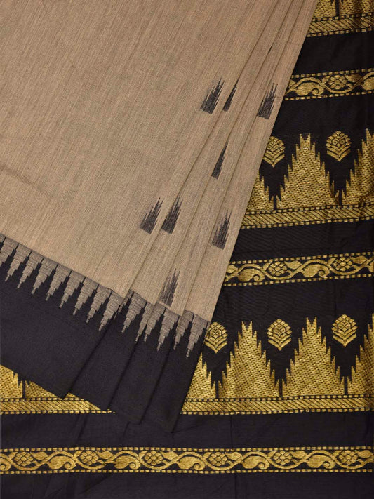 Cream and Black Gadwal Cotton Viscose Saree with Temple Border Design g0585