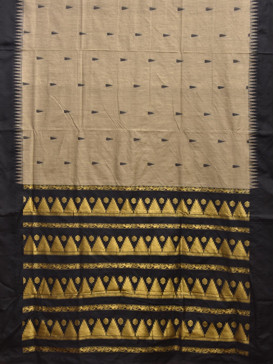 Cream and Black Gadwal Cotton Viscose Saree with Temple Border Design g0585