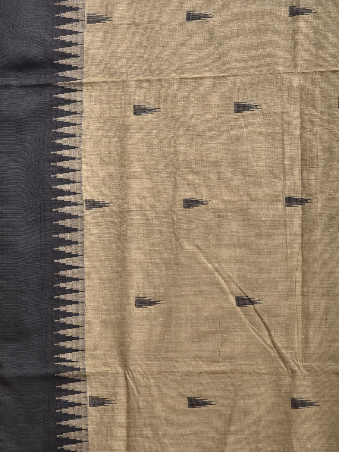 Cream and Black Gadwal Cotton Viscose Saree with Temple Border Design g0585