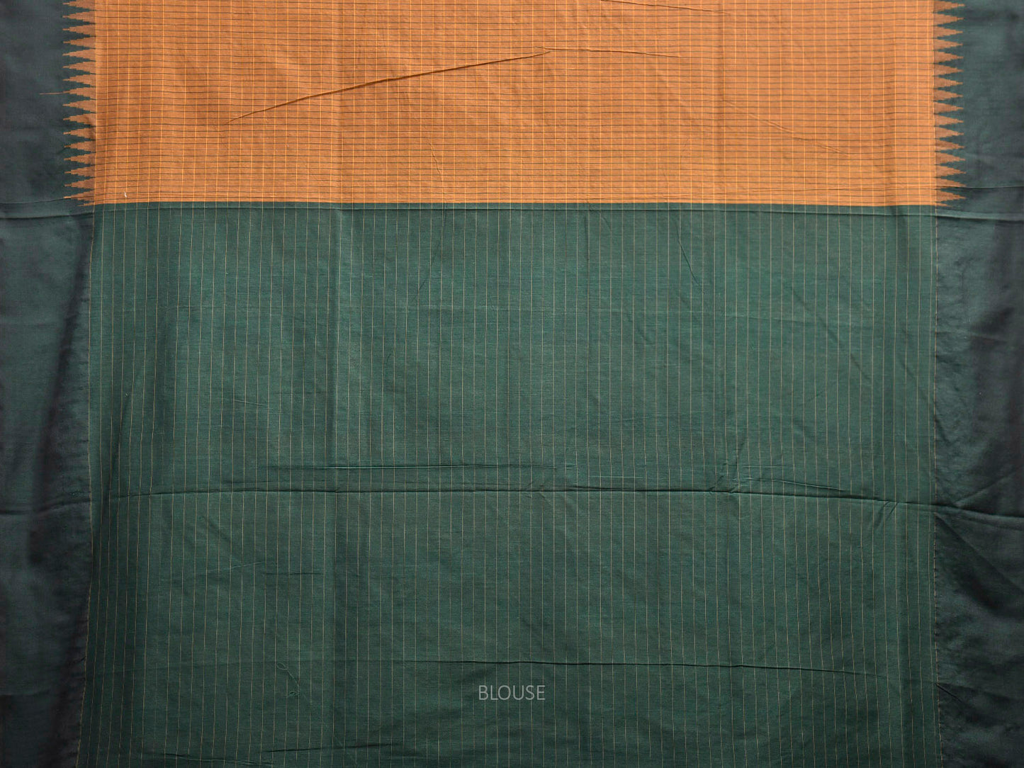 Dark Mustard and Green Gadwal Cotton Viscose Saree with Checks and Temple Border Design g0586