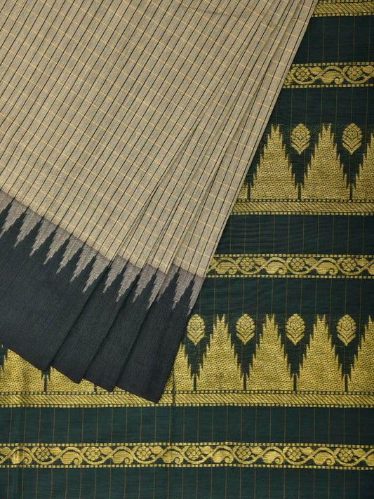 Sea Green and Green Gadwal Cotton Viscose Saree with Checks and Temple Border Design g0587