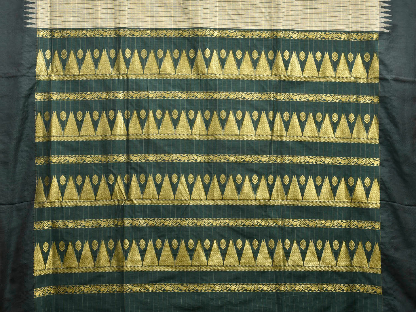 Sea Green and Green Gadwal Cotton Viscose Saree with Checks and Temple Border Design g0587