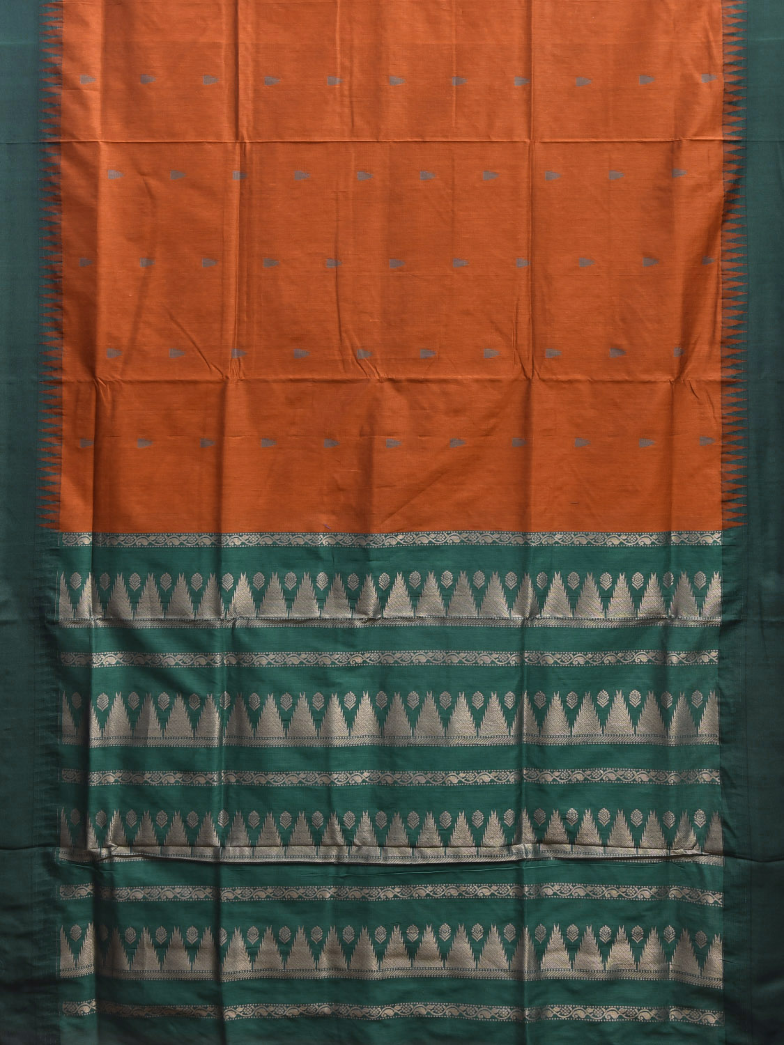Orange and Green Gadwal Cotton Viscose Saree with Temple Border Design g0588