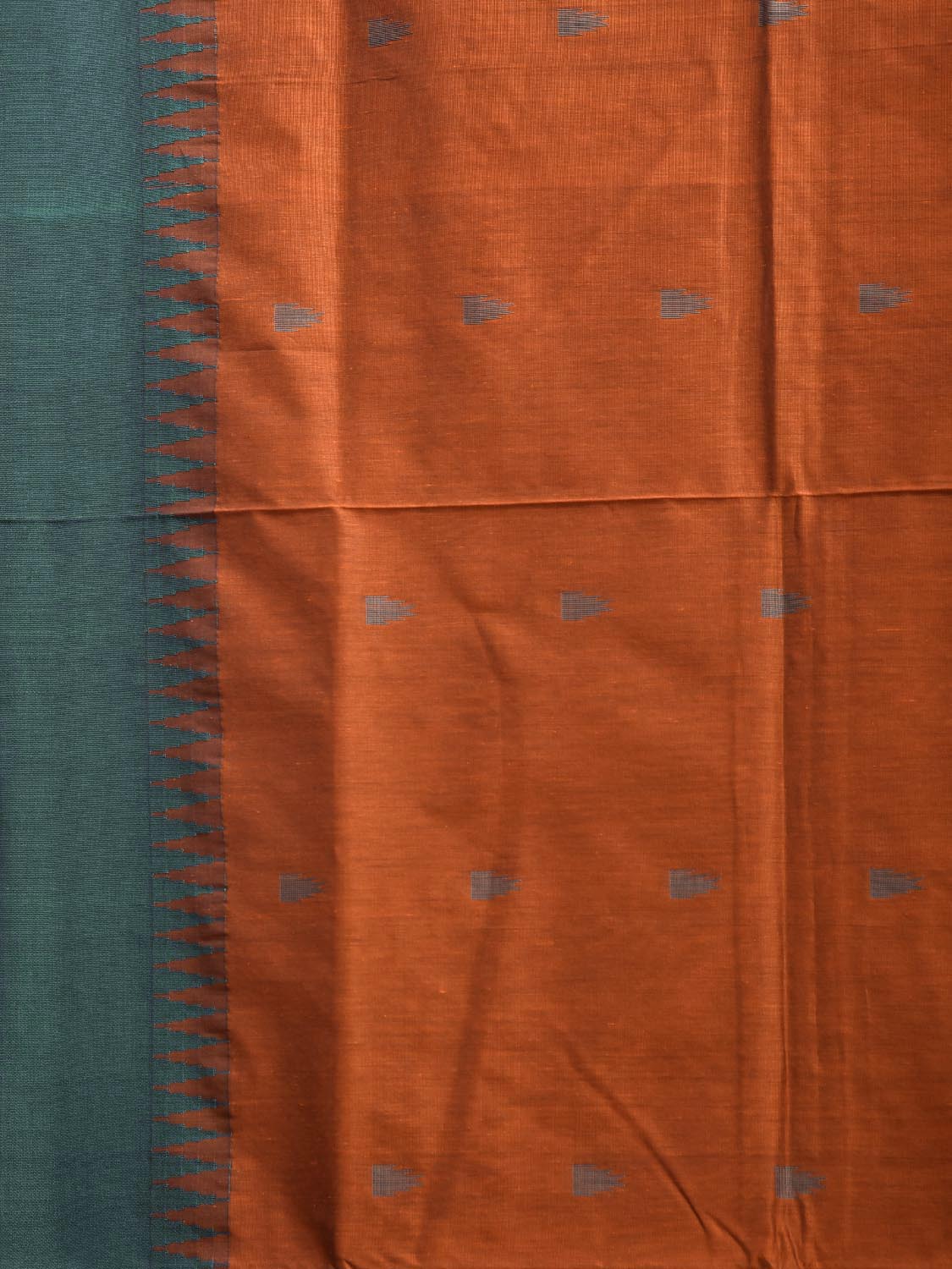 Orange and Green Gadwal Cotton Viscose Saree with Temple Border Design g0588