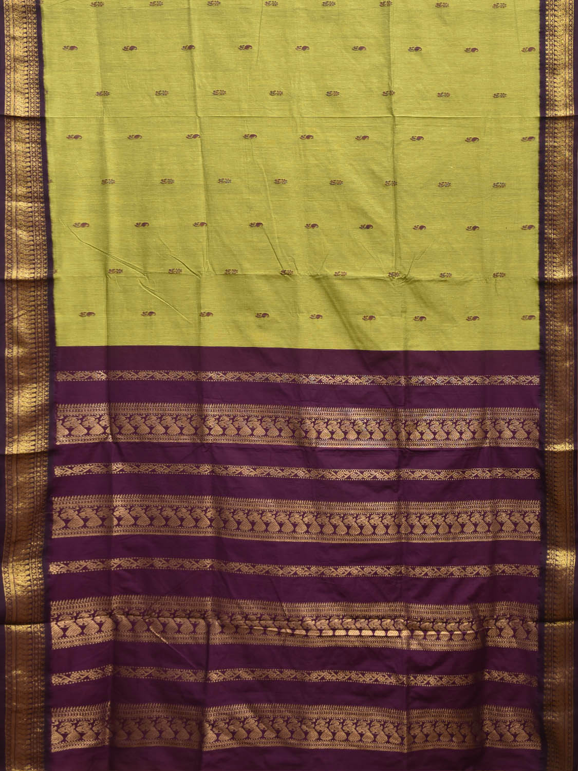 Light Green and Purple Gadwal Cotton Viscose Saree with Pallu and Border Design g0590