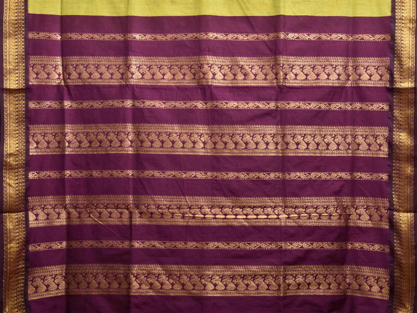 Light Green and Purple Gadwal Cotton Viscose Saree with Pallu and Border Design g0590