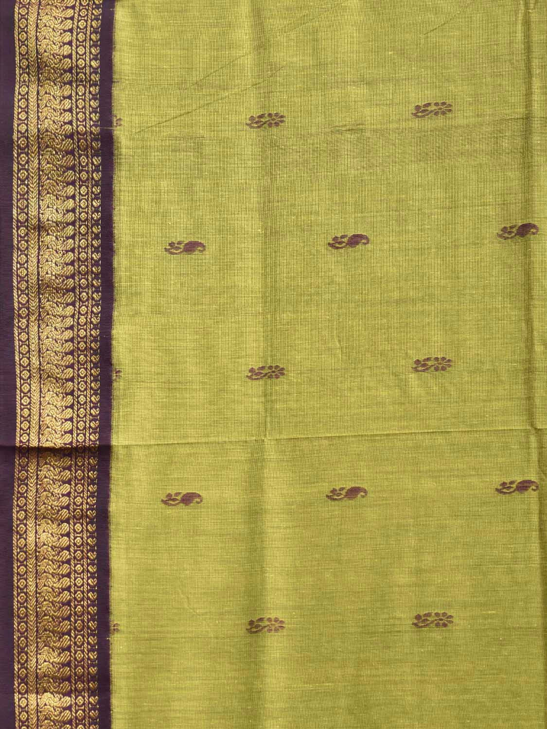 Light Green and Purple Gadwal Cotton Viscose Saree with Pallu and Border Design g0590