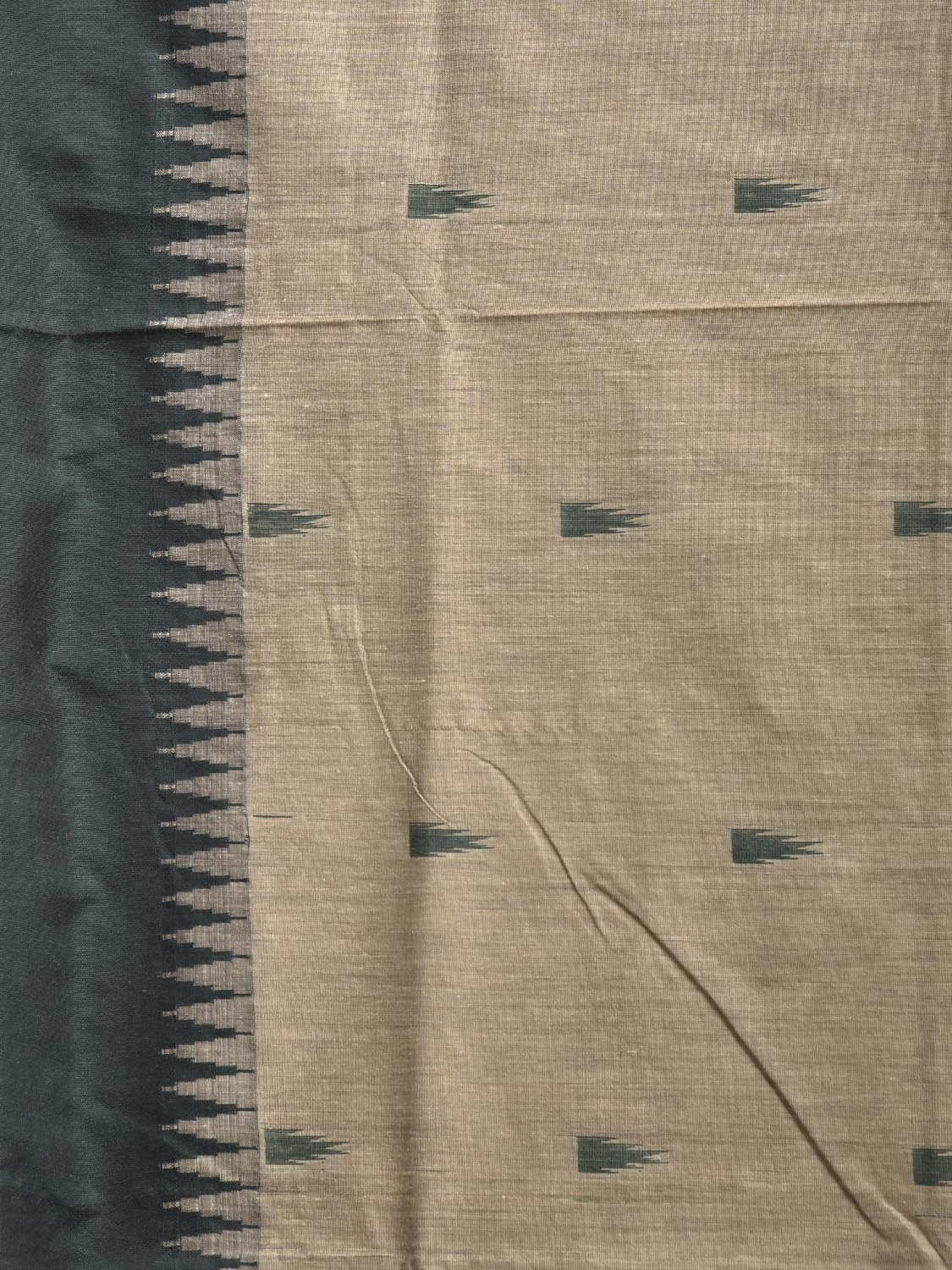 Cream and Green Gadwal Cotton Viscose Saree with Temple Border Design g0591