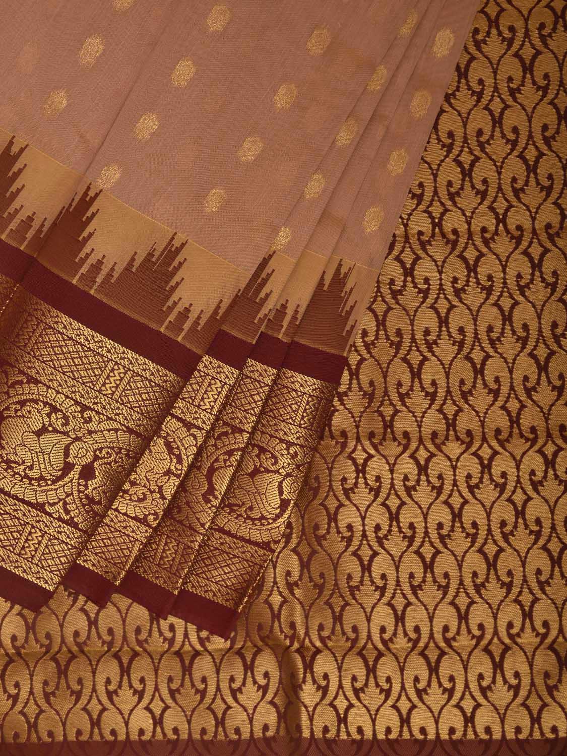 Light Peach and Rust Gadwal Cotton Viscose Saree with Border and Pallu Design g0592