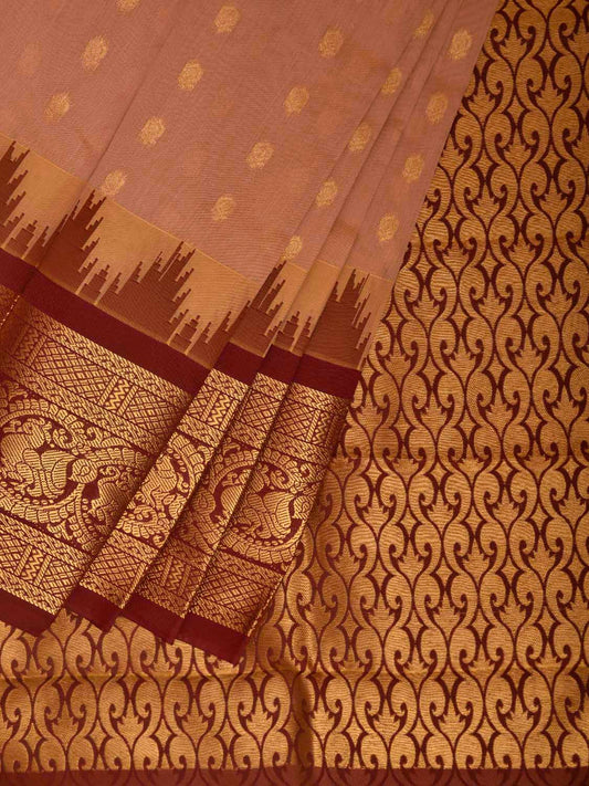 Light Peach and Rust Gadwal Cotton Viscose Saree with Border and Pallu Design g0592