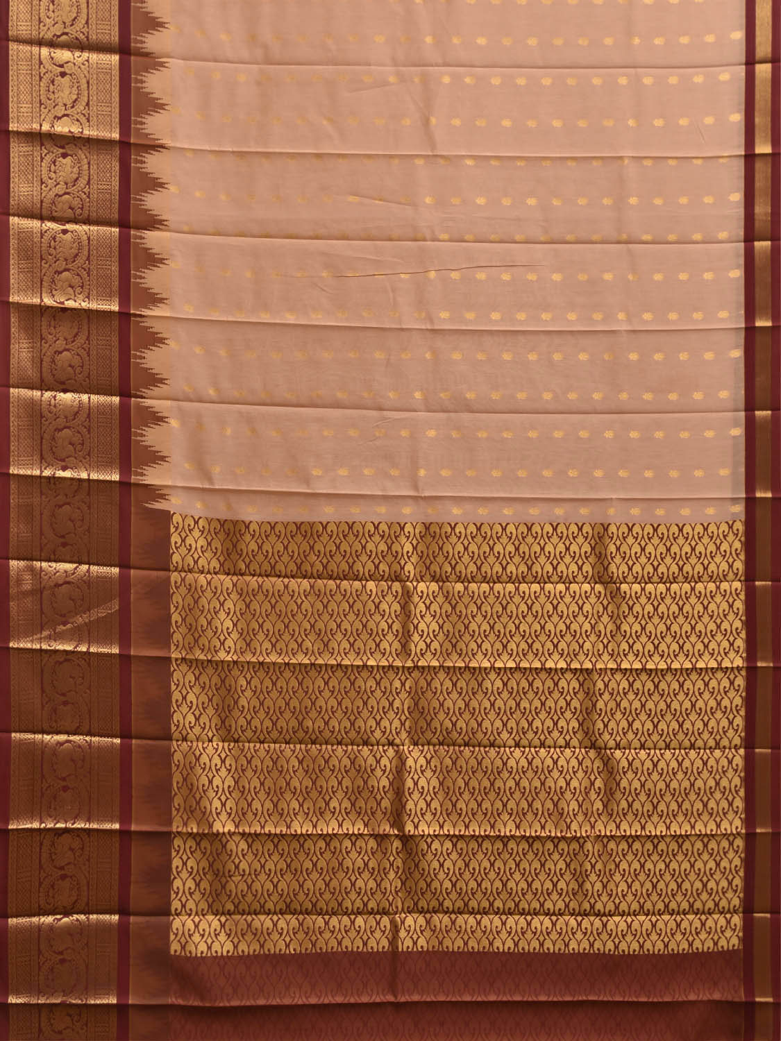 Light Peach and Rust Gadwal Cotton Viscose Saree with Border and Pallu Design g0592