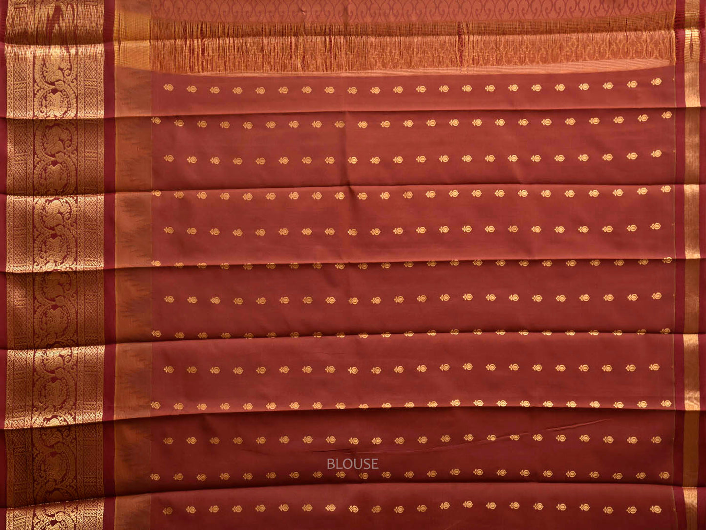 Light Peach and Rust Gadwal Cotton Viscose Saree with Border and Pallu Design g0592