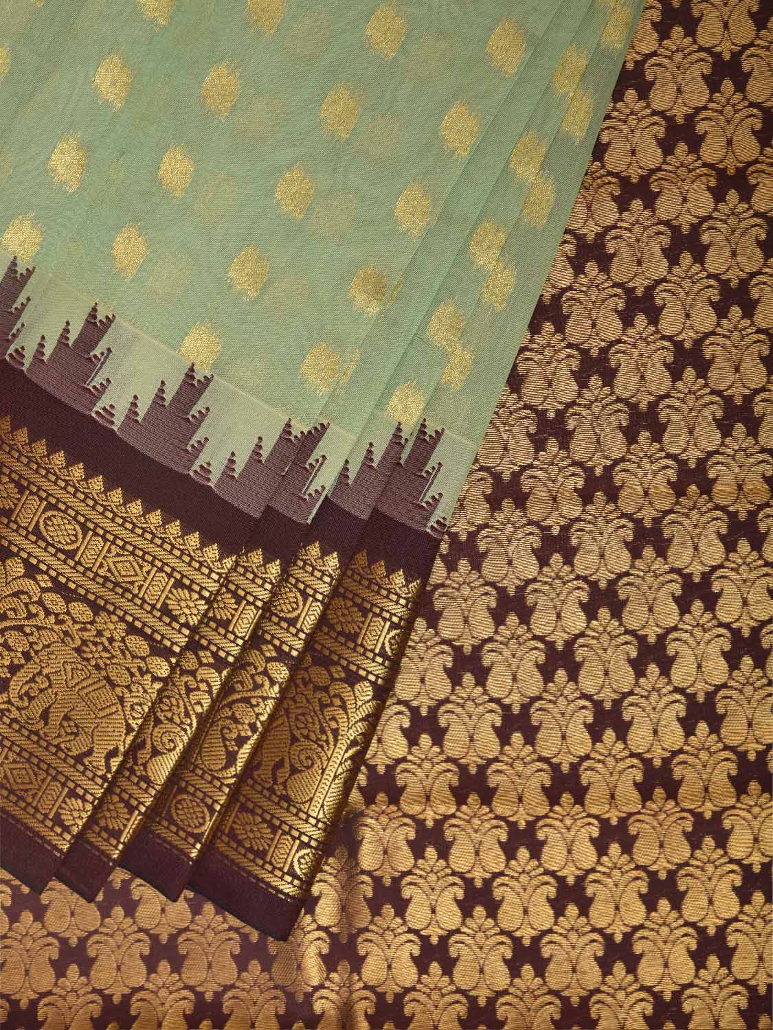 Sea Green and Maroon Gadwal Cotton Viscose Saree with Border and Pallu Design g0593