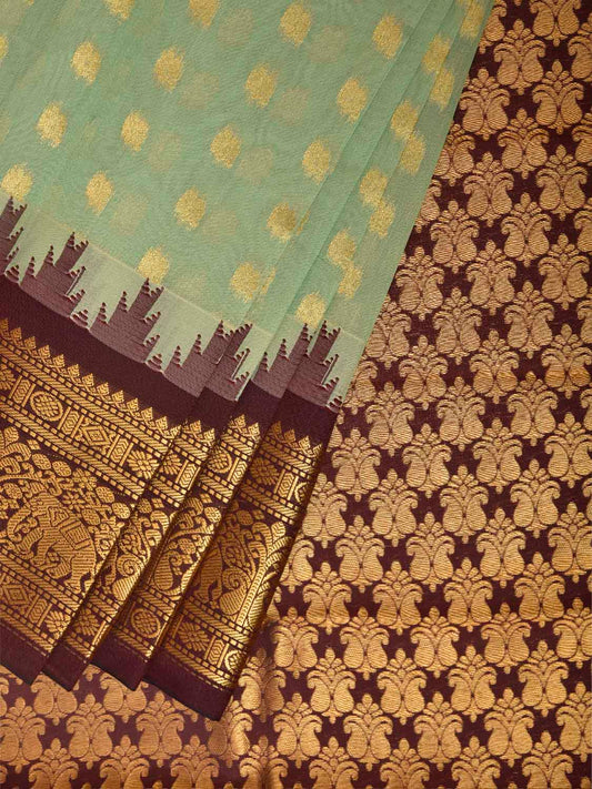 Sea Green and Maroon Gadwal Cotton Viscose Saree with Border and Pallu Design g0593