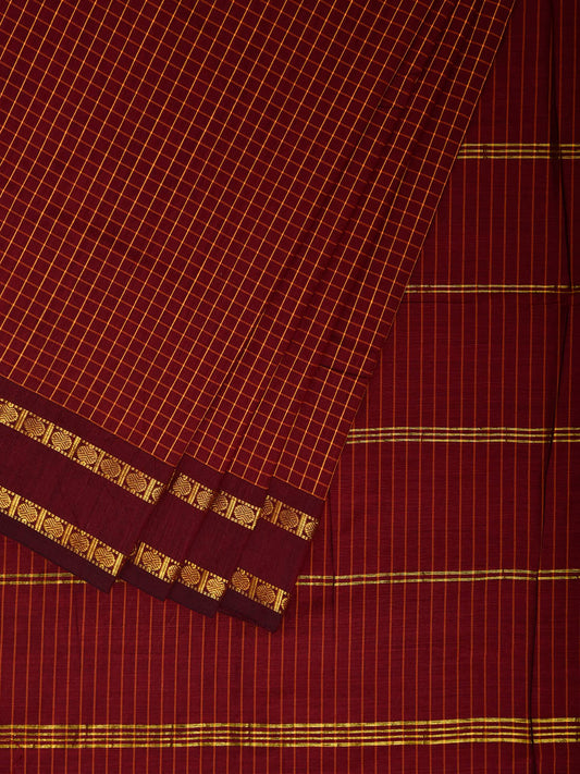 Dark Red Gadwal Cotton Viscose Saree with Checks and Body Border Design g0595