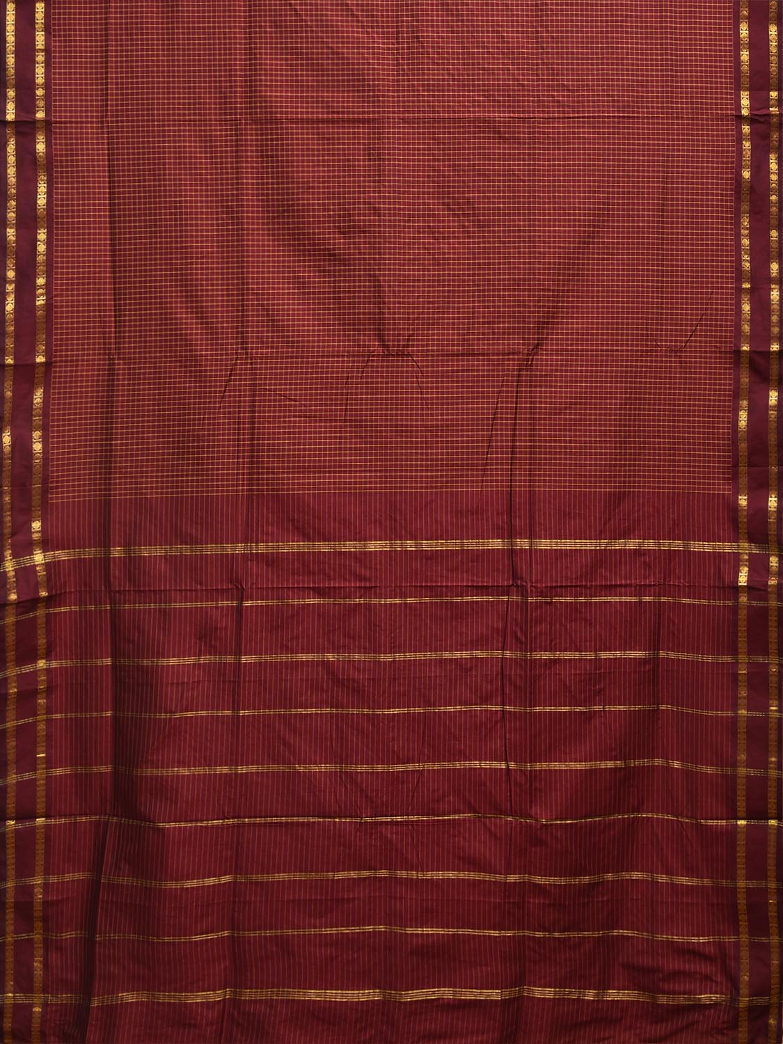 Dark Red Gadwal Cotton Viscose Saree with Checks and Body Border Design g0595