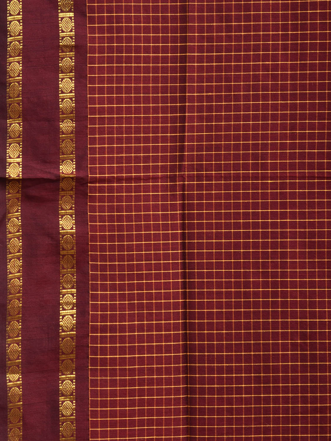 Dark Red Gadwal Cotton Viscose Saree with Checks and Body Border Design g0595
