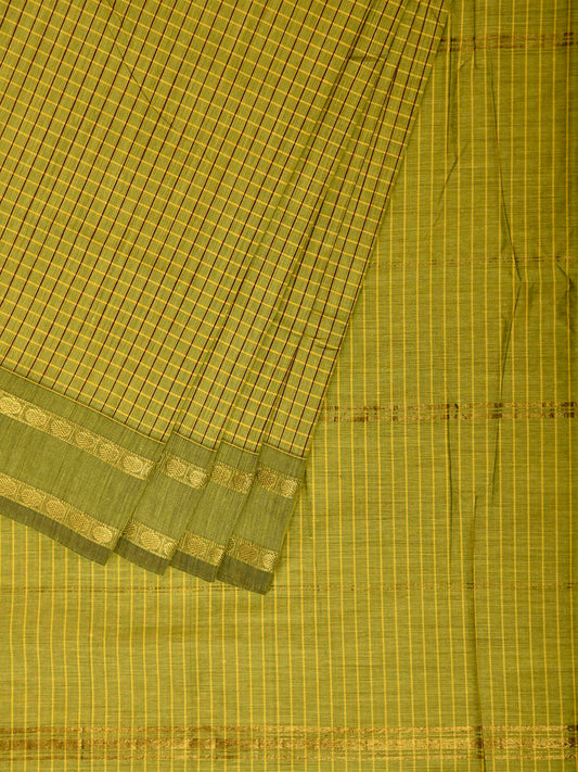 Light Green Gadwal Cotton Viscose Saree with Checks and Doby Border Design g0596