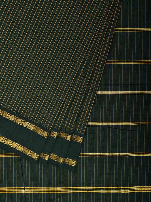 Dark Green Gadwal Cotton Viscose Saree with Checks and Doby Border Design g0597