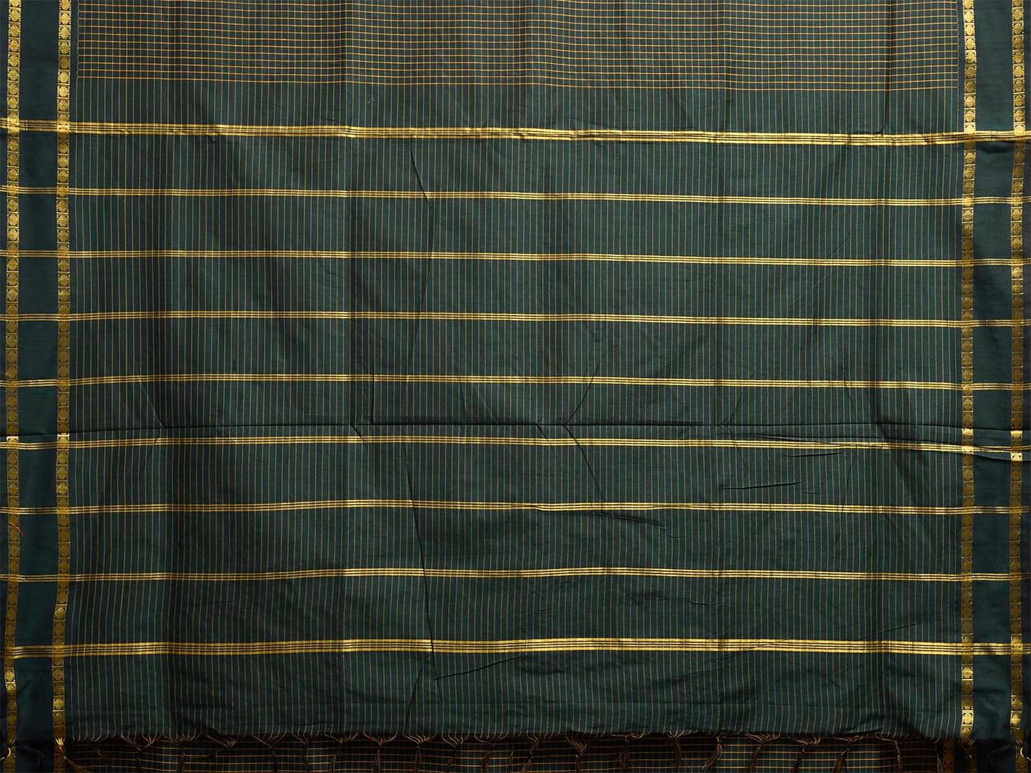 Dark Green Gadwal Cotton Viscose Saree with Checks and Doby Border Design g0597