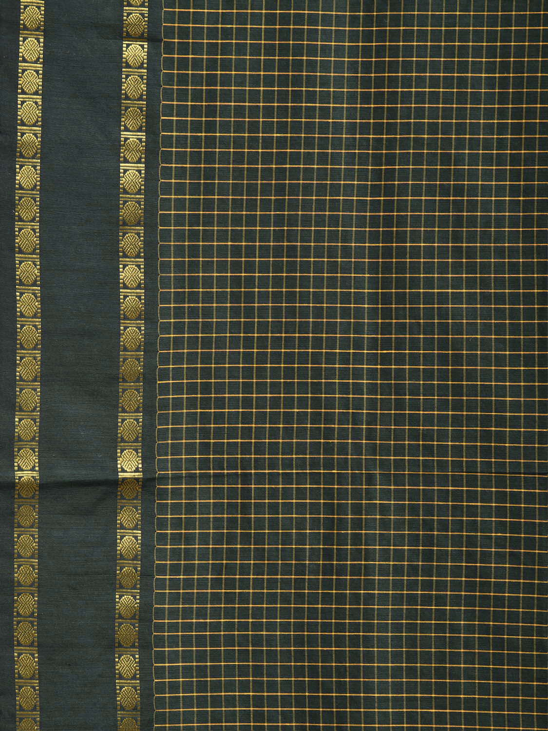 Dark Green Gadwal Cotton Viscose Saree with Checks and Doby Border Design g0597