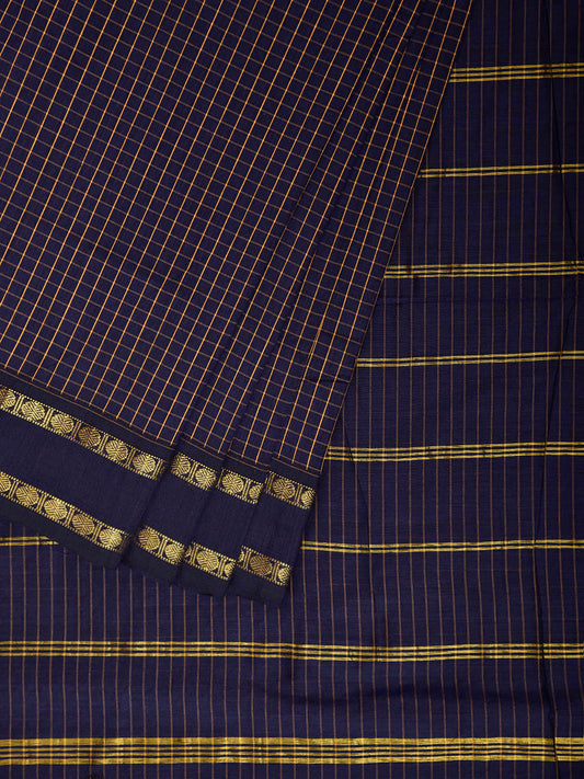 Navy Gadwal Cotton Viscose Saree with Checks and Body Border Design g0598