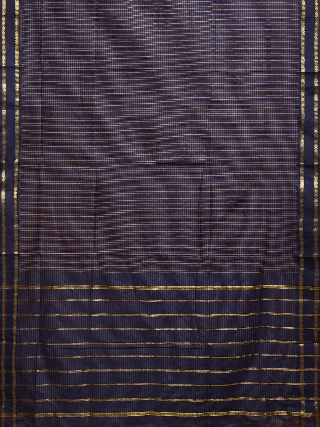 Navy Gadwal Cotton Viscose Saree with Checks and Body Border Design g0598