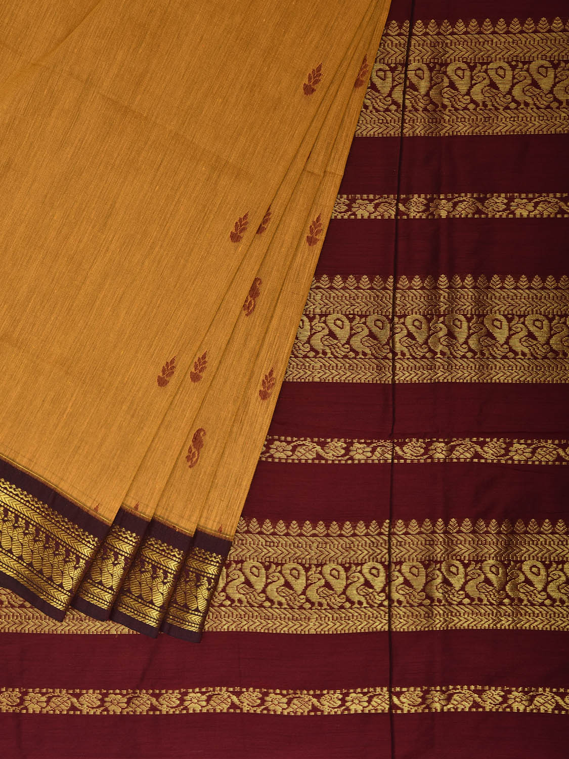 Yellow and Dark Red Gadwal Cotton Viscose Saree with Pallu Design g0599