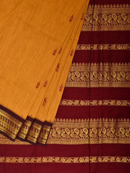 Yellow and Dark Red Gadwal Cotton Viscose Saree with Pallu Design g0599