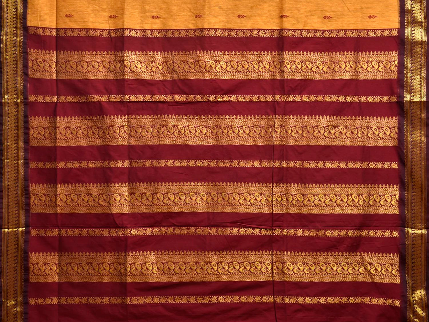 Yellow and Dark Red Gadwal Cotton Viscose Saree with Pallu Design g0599