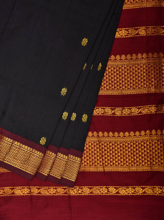 Black and Dark Red Gadwal Cotton Viscose Saree with Pallu Design g0600