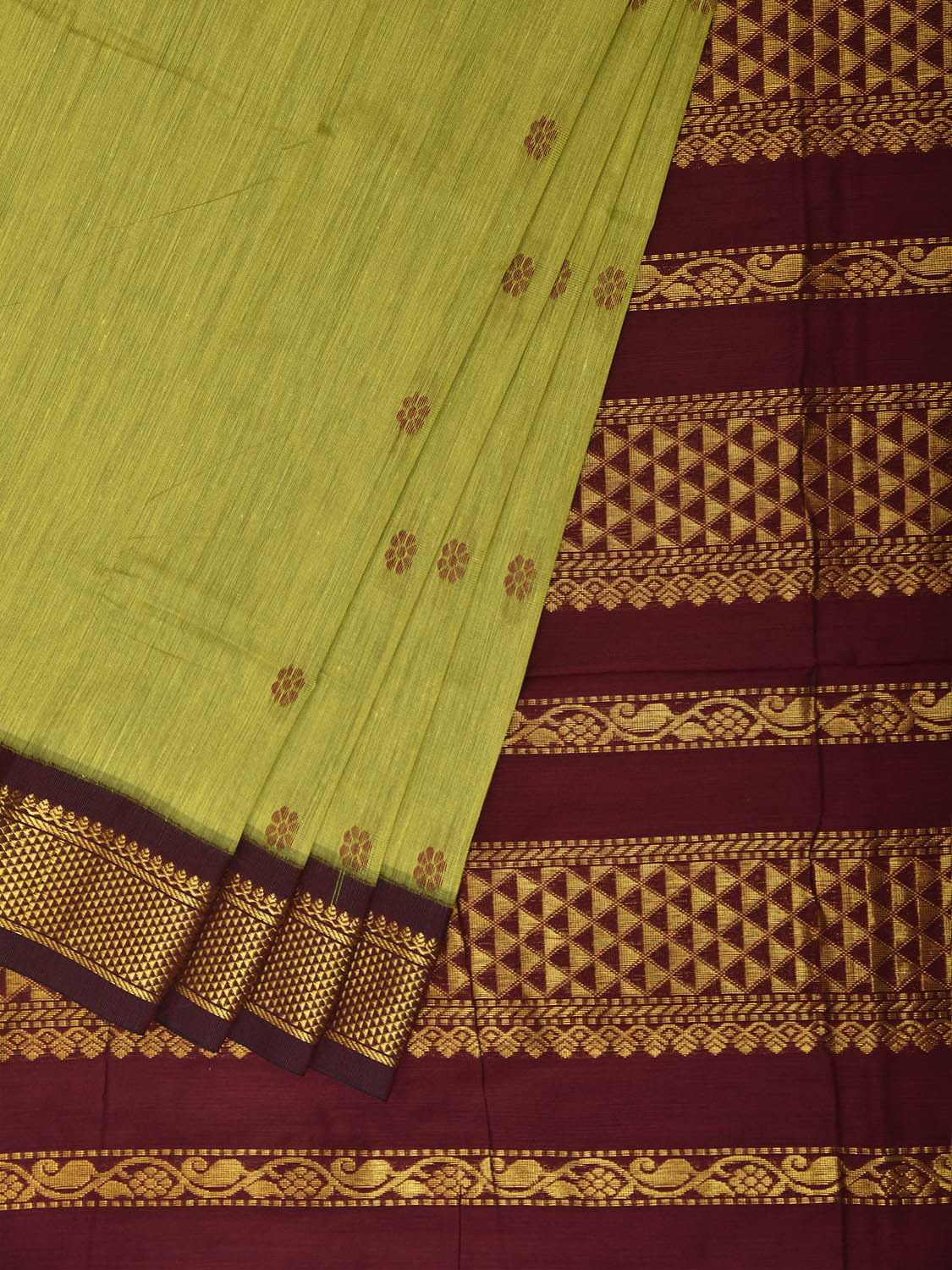 Light Green and Dark Red Gadwal Cotton Viscose Saree with Pallu Design g0601