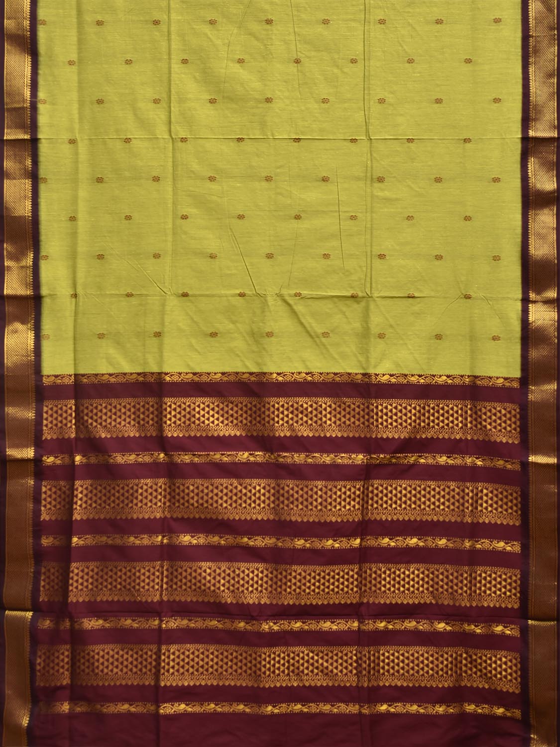 Light Green and Dark Red Gadwal Cotton Viscose Saree with Pallu Design g0601