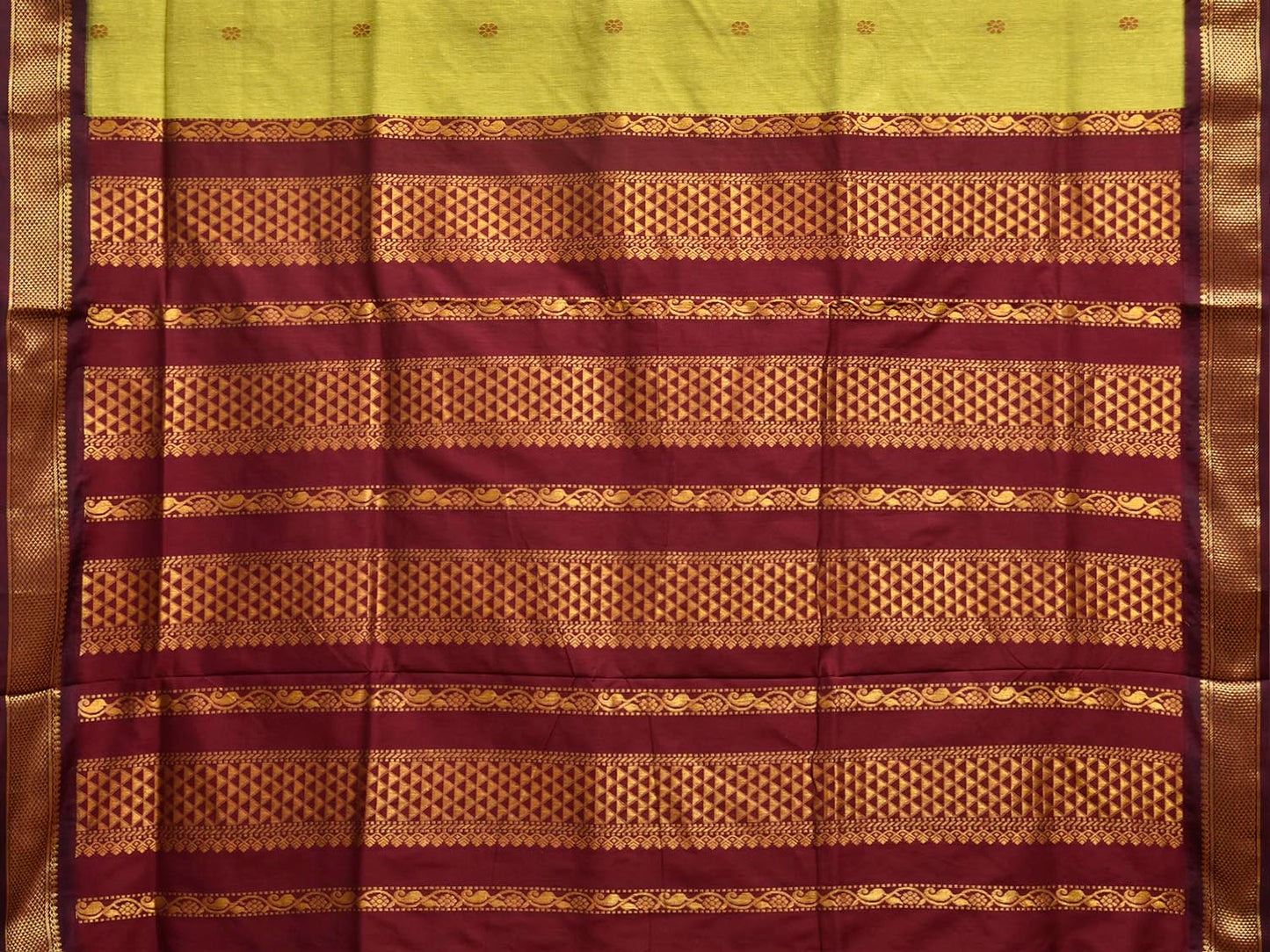 Light Green and Dark Red Gadwal Cotton Viscose Saree with Pallu Design g0601