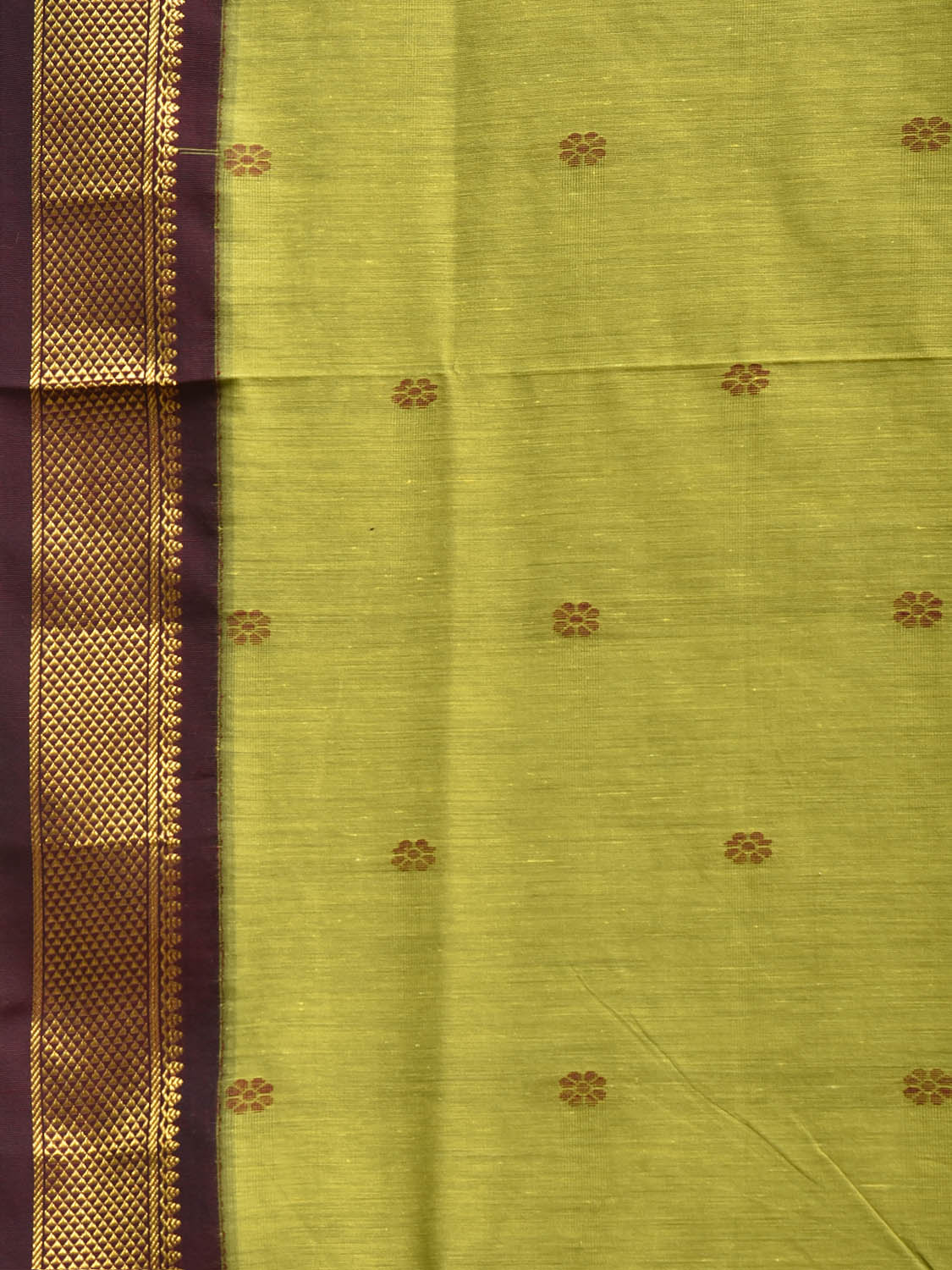 Light Green and Dark Red Gadwal Cotton Viscose Saree with Pallu Design g0601