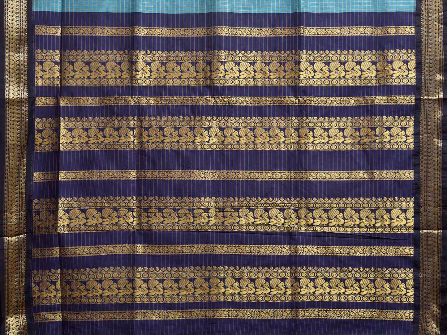 Blue and Navy Gadwal Cotton Viscose Saree with Checks and Pallu Design g0602