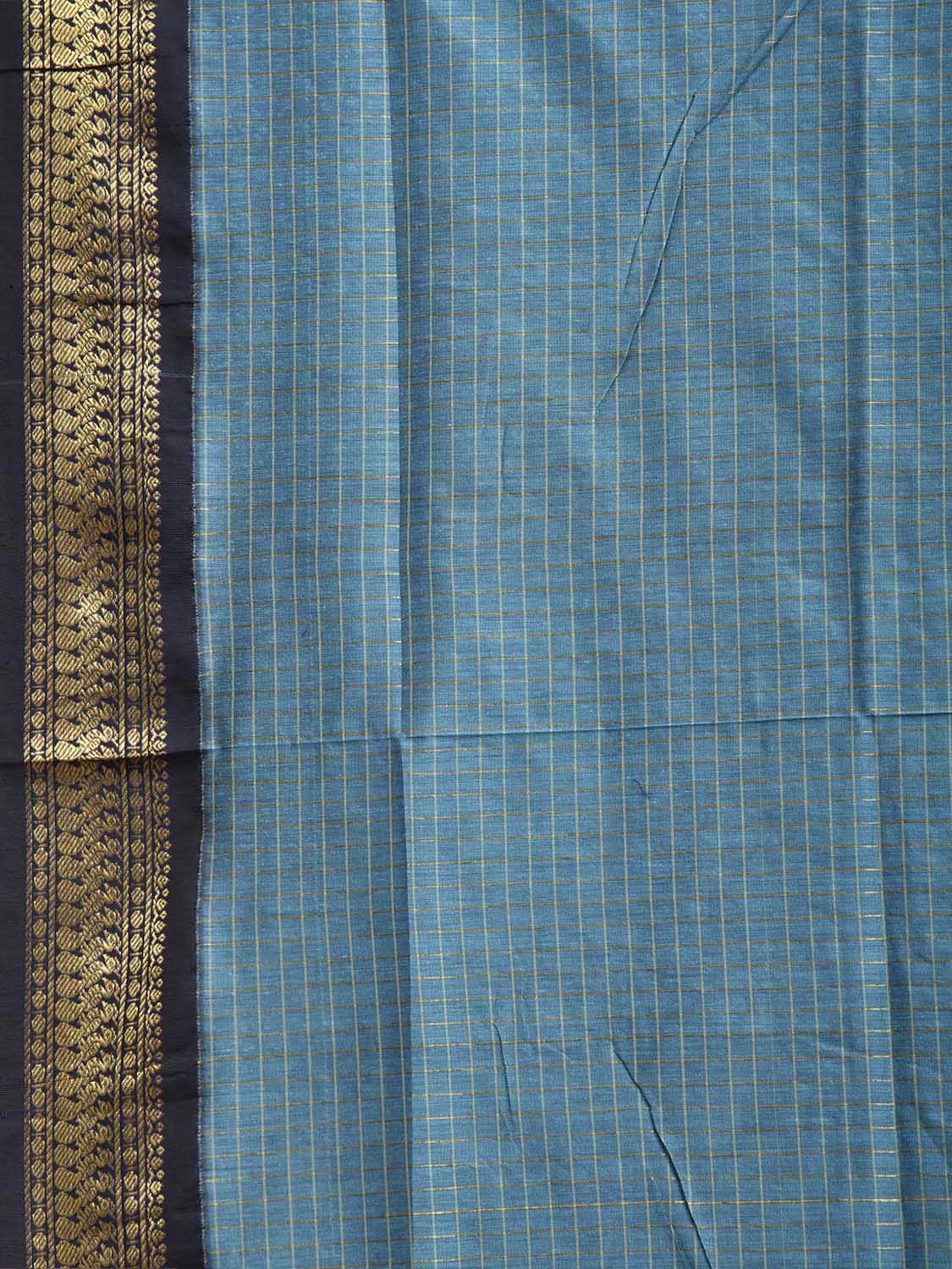 Blue and Navy Gadwal Cotton Viscose Saree with Checks and Pallu Design g0602