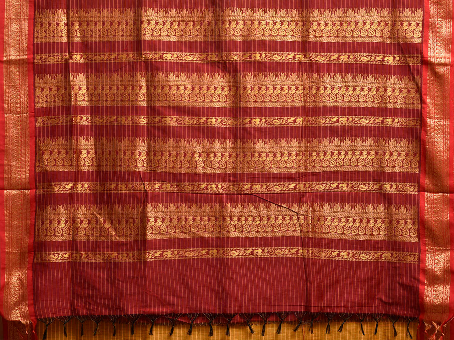 Mustard and Red Gadwal Cotton Viscose Saree with Checks and Pallu Design g0603