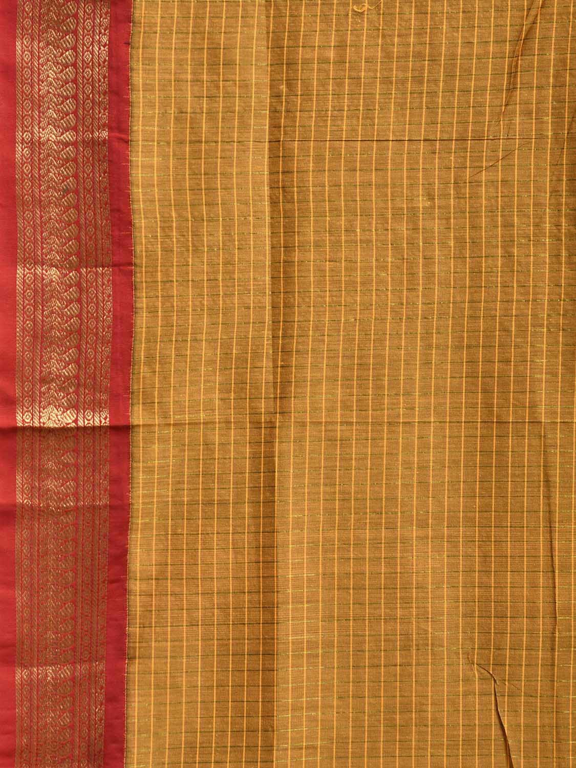 Mustard and Red Gadwal Cotton Viscose Saree with Checks and Pallu Design g0603