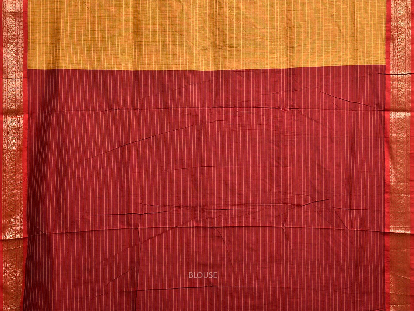 Mustard and Red Gadwal Cotton Viscose Saree with Checks and Pallu Design g0603