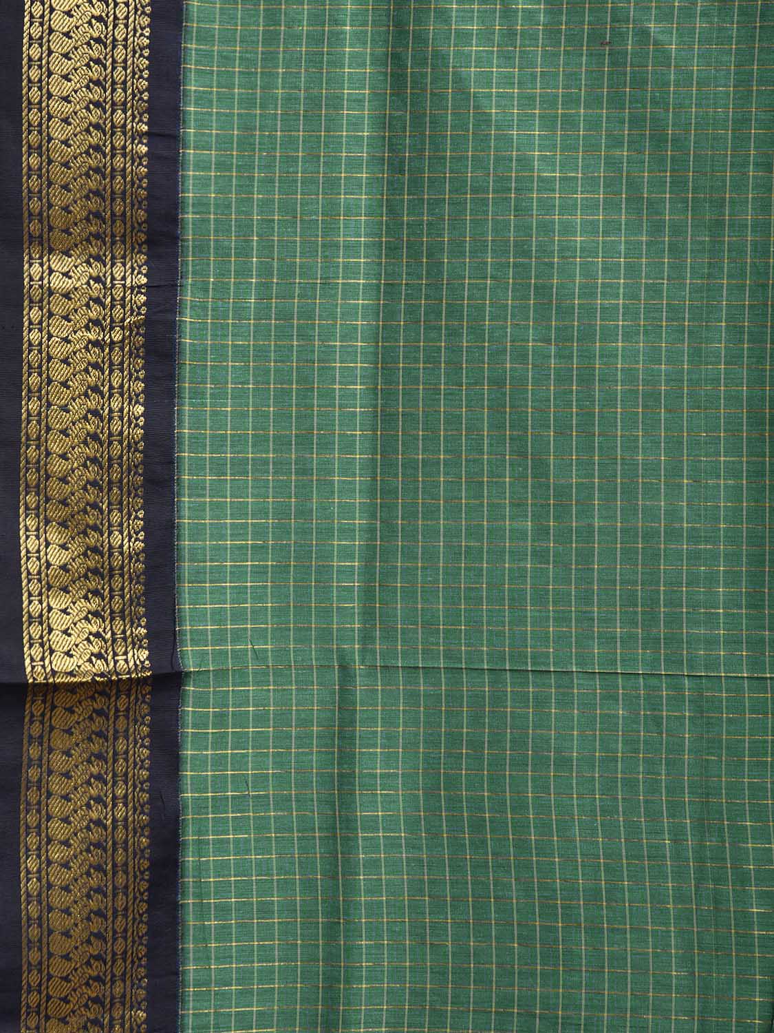 Green and Navy Gadwal Cotton Viscose Saree with Checks and Pallu Design g0604